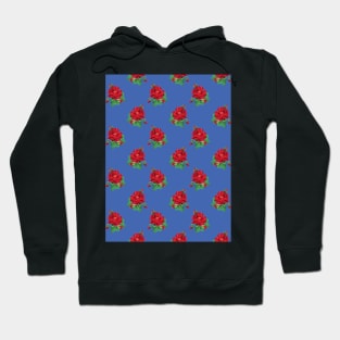 Red vintage roses on royal blue Hoodie